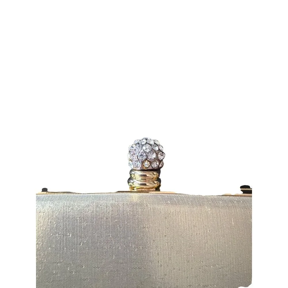 Gold Metallic Hard Case Clutch Purse Rhinestone Embellished‎ Clasp Chain Strap